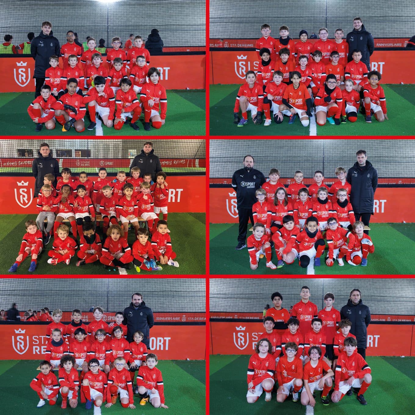 Photos d'équipes de l'Inside Academy en maillots rouges du Stade de Reims