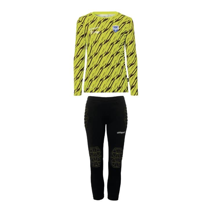 Kids' fluorescent yellow goalkeeper kit ASSBC, fluorescent yellow
