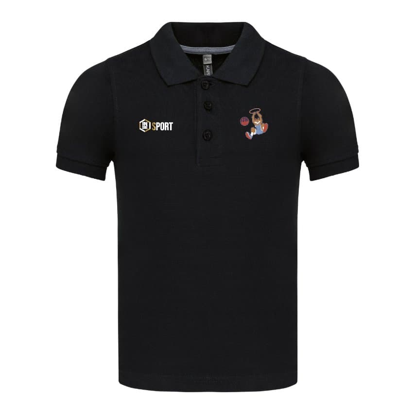 Poloshirt Kinder Schwarz Basketball FJEP, Vorderansicht
