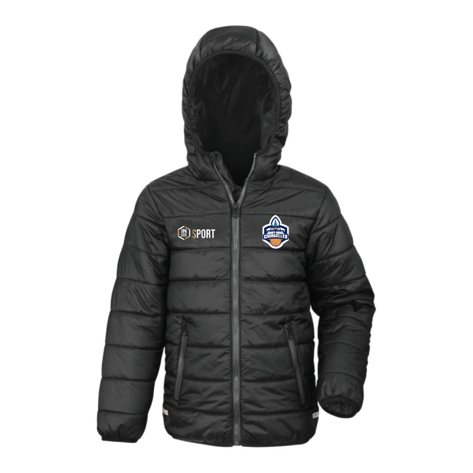 Kids' black puffer jacket SBC Basket, front view